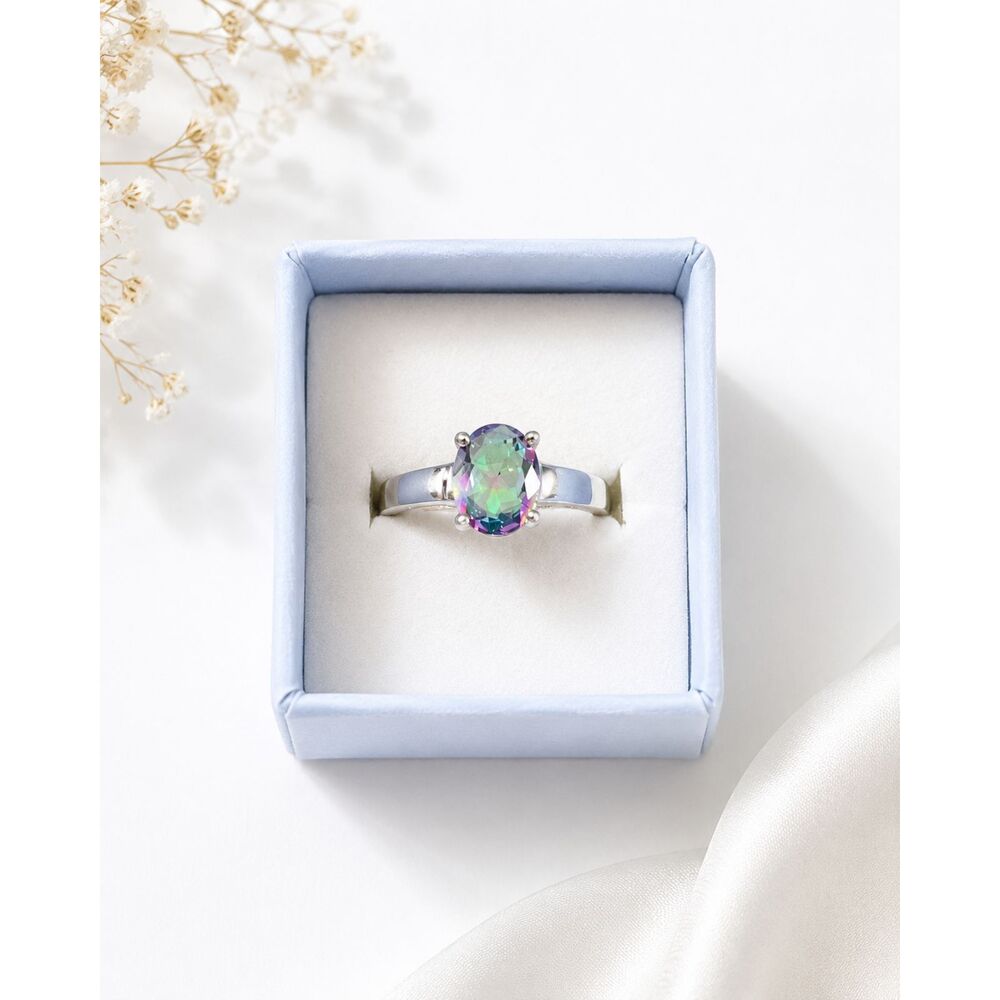 Mystic Topaz Oval Stone Ring Size 7 Rainbow Iridescent Fairycore Jewelry